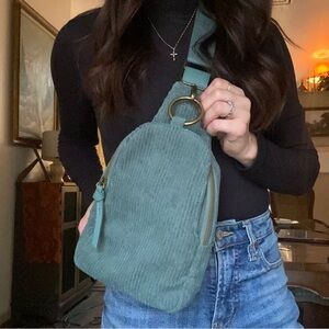 Green Corduroy Crossbody Sling Bag